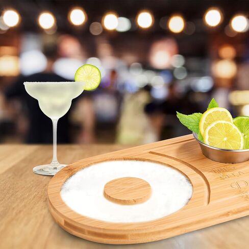 Margarita Salt Rimmer Set, Wood Margarita Glass Rimmer Set with Stainless Steel Bowl Salt Rimmer Set for Cocktails Margarita Salt and Sugar Rimmer Set for Parties Home Bar Drink Tray in Saudi Arabia