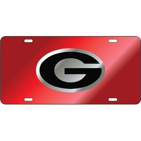 Sports Addiction Georgia Bulldogs Mirror Laser License Plate Tag Mirror Red background, Silver, Black - G logo