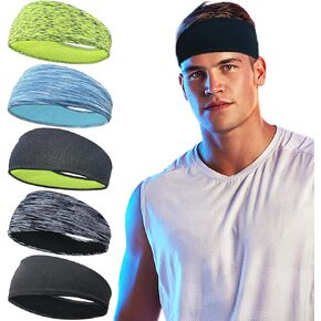 5 Pack Sports Headband for Men, Breathable Mesh Design, Reused & Washed Mens Headband Sweat Bands for Running Yoga Fitness Workout