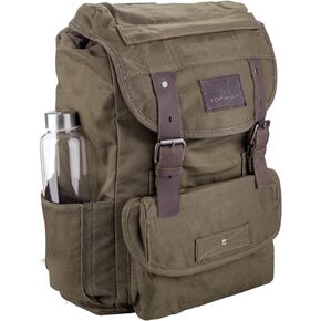 Waterproof Waxed Canvas Backpack for Men Travel Rucksack Leather Trimming (Green) One_Size
