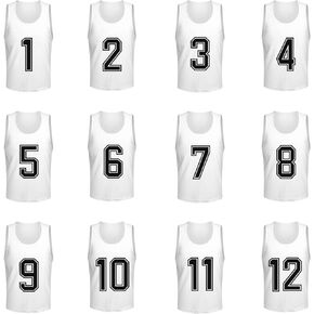 Set of 12 (1-12) Numbered Pinnies/Scrimmage Vest/Team Practice Jerseys for Children Youth Adult