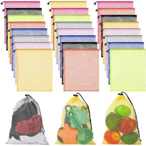 Funtery 24 Pcs Mesh Bags Drawstring Mesh Laundry Bag Basketball Soccer Bag Stuff Sack Nylon Bags Camping Nylon Drawstring