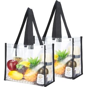 HAOGUAGUA 2-Pack Clear Tote Bag Stadium Approved 12x12x6, Transparent See Through Clear Tote Bag for Work, Concerts