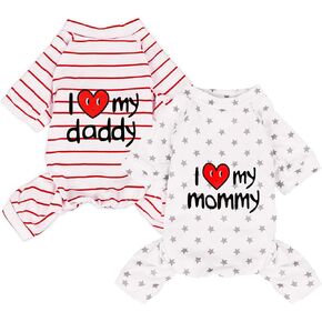 2-Pack Cotton Dog Pajamas Lightweight Dog Onesies for Small Medium Dogs and Cats Puppy Body Suits Cute Baby Dog Jumpsuit I Love My Mommy/Daddy Printed Pet Clothes, XS