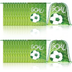 Xuhal 24 Pcs Soccer Party Favors Bags Soccer Drawstring Bags Soccer Team Gift Goodie Treat Bags Sports Theme Backpack Bags for Soccer Birthday Party Decoration Baby Shower Supplies(Black, White)