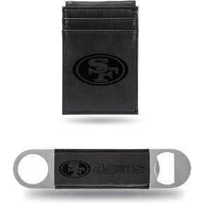 Rico Industries NFL Football Black Laser Engraved Front Pocket Wallet & Bar Blade - Great Gift