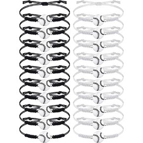 Jadive 20 Pieces Softball Bracelets Girls Baseball Charm Bracelet Adjustable Cord Braided Rope Bracelet Gifts for Woman Teens Most Sport Team Players