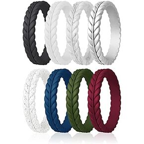 ROQ Silicone Rubber Wedding Rings for Women, Thin Lavender Leaves, Rubber Silicone Wedding Band, Bridal Jewelry Set, Anniversary Rings, Promise Ring, Multi Packs, Multi Colors