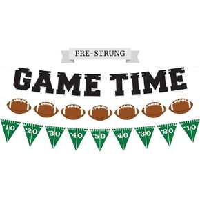 Pre-Strung Game Time Football Banner - NO DIY - Football Party Banner - Pre-Strung Garland on 6 ft Strands - Football Birthday Party Decorations & Decor. Sports Fantasy Football Party. Did we mention