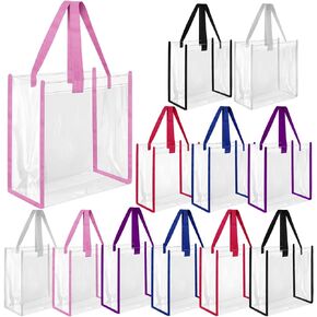 Saintrygo 12 Pcs Bulk Stadium Approved Clear Tote Bags Festival Gift Bags with Handles 12 x 12 x 6 In Plastic Tote Bag for Work Sports(Black)