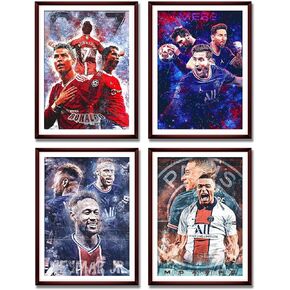 Famous Football Superstar Ronaldo, Messi, Neymar And Mbape Set of 4 Poster Prints Wall Decor Bedroom for Living Room Sport Room Gift for Fan Football Size 11.7x16.5 inch UNFRAMED