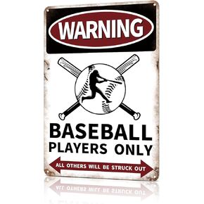 Azppan Baseball Decor Gifts Vintage Metal Tin Sign Poster for Boys Room Decorations Kids Bedroom Sports Signs Home Wall Posters Warning Baseball Players Only All Others Will Be Struck Out 12X8 Inches