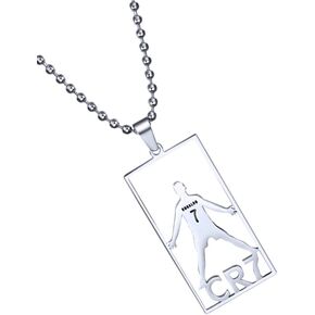 COMTRUDE CR7 Pendant Football Star Cristiano Ronaldo Necklace Pendant Silver Premium Stainless Steel Football Necklace