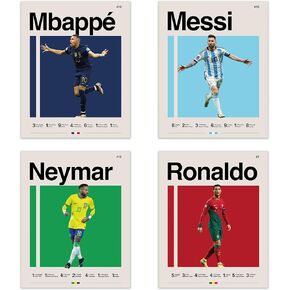 Famous Football Superstar Ronaldo, Messi, Neymar And Mbape 8X10 Poster Prints - Set of 4 Soccer Posters For Boys Bedroom Wall Art, Sports Posters For Boys Room Decor - UNFRAMED in Saudi Arabia