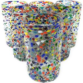 أكواب شرب مكسيكية منفوخة يدويًا - مجموعة مكونة من 6 أكواب بتصميم Confetti Rock (كل منها 14 أونصة)