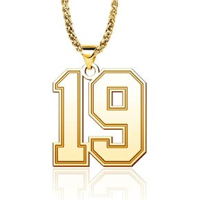 Jersey Football Number 0-99 Chain Necklace 18K Gold Plated Sport Number 25mm High Pendant Jewelry for Men Boy Sport Fans Christmas Cuban Chain