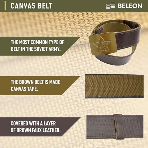 Soviet Belt - WW2 Vintage Belt for Soviet Uniform - Russian Military Surplus with USSR Belt Buckle - Soviet Solder Costume Military Belts for Men in Kuwait