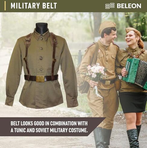 Soviet Belt - WW2 Vintage Belt for Soviet Uniform - Russian Military Surplus with USSR Belt Buckle - Soviet Solder Costume Military Belts for Men in Kuwait