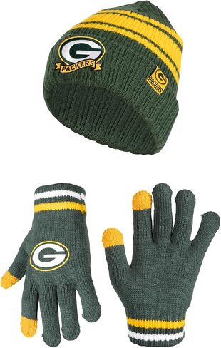 Ultra Game NFL Boys Girls Super Soft Team Stripe Winter Beanie Knit Hat with Extra Warm Touch Screen Gloves in Saudi Arabia