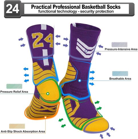 2-Pairs Basketball-Socks-for-Men & Boys, Basketball Team Lucky Number Sports-Star-Socks for Child & Adult in Saudi Arabia