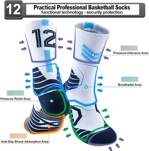 2-Pairs Basketball-Socks-for-Men & Boys, Basketball Team Lucky Number Sports-Star-Socks for Child & Adult in Saudi Arabia