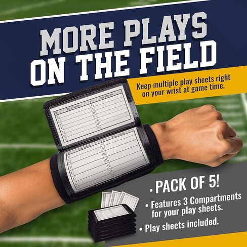 GSM Brands Quarterback (QB) Play Wristband - Youth Size - Pro Football Armband Playbook - 5 Pack (Black) in Saudi Arabia