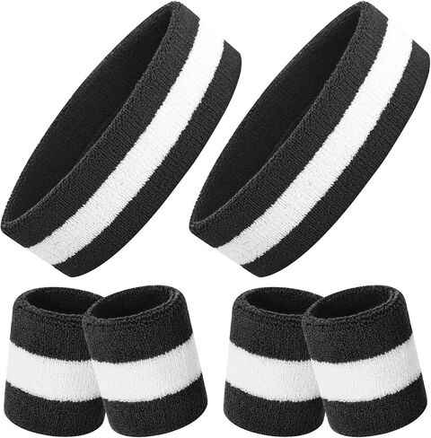 ONUPGO 6 Pieces Sweatbands Set - Including 2pcs Sports Headband and 4pcs Wristband Sports Band for Gym Workout & Yoga, Football Baseball Basketball Soccer Boxing & Tennis in Kuwait