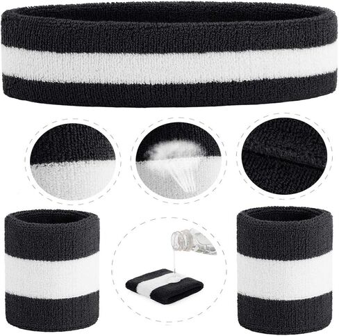 ONUPGO 6 Pieces Sweatbands Set - Including 2pcs Sports Headband and 4pcs Wristband Sports Band for Gym Workout & Yoga, Football Baseball Basketball Soccer Boxing & Tennis in Kuwait