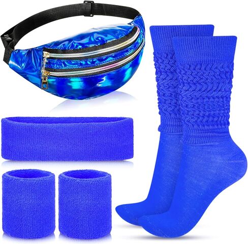 Tarpop 4 Pcs Tarpop 80s Neon Sweatband Headband Wristband Set Neon Slouch Socks Sweat Band Headband Waist Bag for Women Party in Saudi Arabia