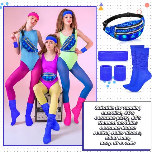 Tarpop 4 Pcs Tarpop 80s Neon Sweatband Headband Wristband Set Neon Slouch Socks Sweat Band Headband Waist Bag for Women Party in Saudi Arabia