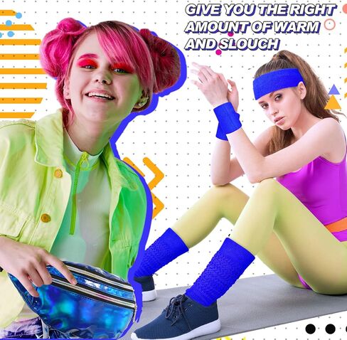 Tarpop 4 Pcs Tarpop 80s Neon Sweatband Headband Wristband Set Neon Slouch Socks Sweat Band Headband Waist Bag for Women Party in Saudi Arabia