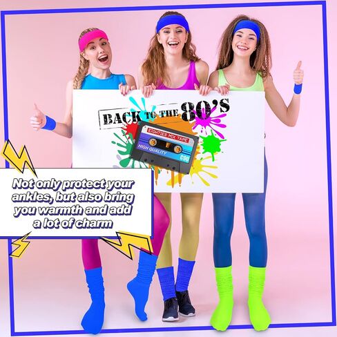 Tarpop 4 Pcs Tarpop 80s Neon Sweatband Headband Wristband Set Neon Slouch Socks Sweat Band Headband Waist Bag for Women Party in Saudi Arabia