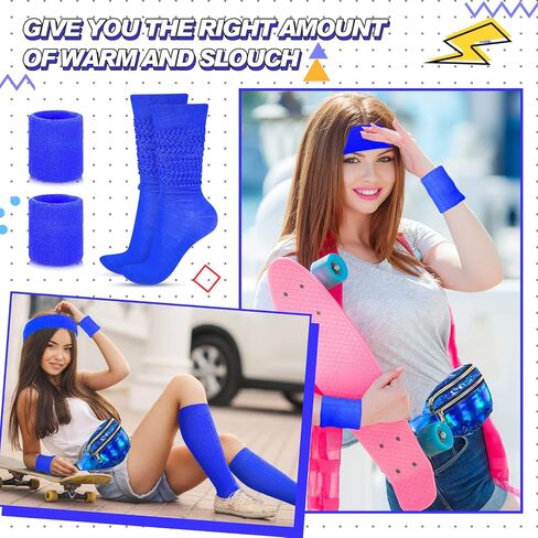 Tarpop 4 Pcs Tarpop 80s Neon Sweatband Headband Wristband Set Neon Slouch Socks Sweat Band Headband Waist Bag for Women Party in Saudi Arabia