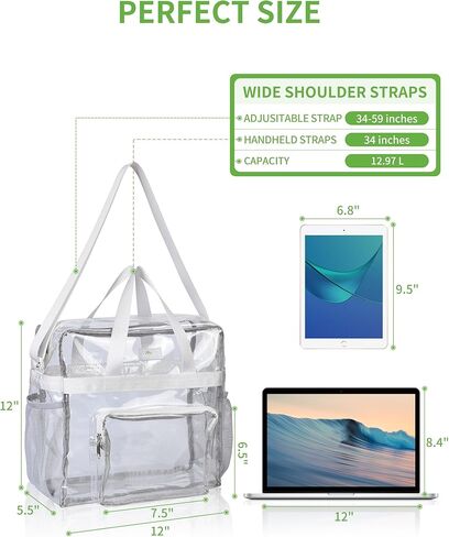 حقيبة غداء شفافة معتمدة من MAY TREE بمقاس 12×6×12، حقيبة غداء شفافة مع أشرطة معززة للعمل والسفر والأحداث الرياضية in Kuwait
