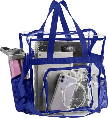 Masirs Clear Tote Bag Stadium Approved - Mesh Pockets Shoulder Straps Zippered Top Perfect for Work Games Concerts | Stadium Approved, Mesh Pockets, Shoulder Straps, Zippered Top, Perfect for Work, Games in Kuwait