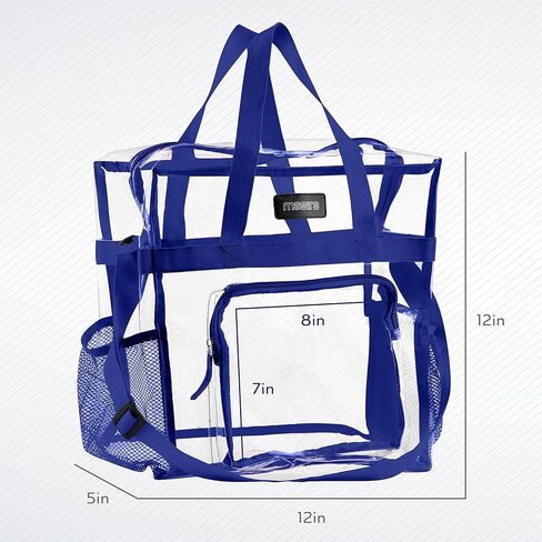 Masirs Clear Tote Bag Stadium Approved - Mesh Pockets Shoulder Straps Zippered Top Perfect for Work Games Concerts | Stadium Approved, Mesh Pockets, Shoulder Straps, Zippered Top, Perfect for Work, Games in Kuwait