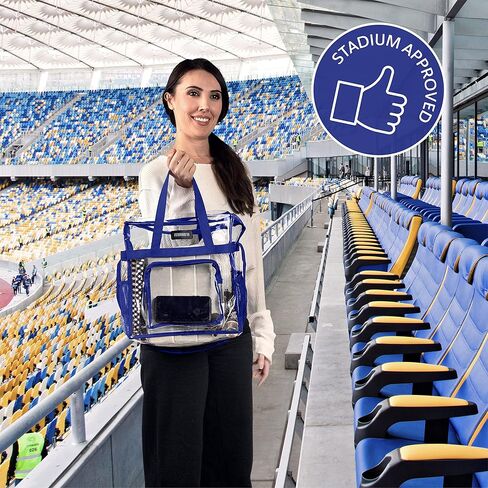Masirs Clear Tote Bag Stadium Approved - Mesh Pockets Shoulder Straps Zippered Top Perfect for Work Games Concerts | Stadium Approved, Mesh Pockets, Shoulder Straps, Zippered Top, Perfect for Work, Games in Kuwait