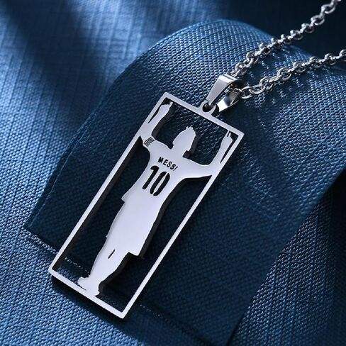 Soccer Number 10 Necklace for Men, Hip Hop Soccer Tag Necklace, Silver No. 10 Soccer Player Pendant Necklace with 23.6"Chain, Stainless Steel Punk Rock Football Player Pendant, Silver Number 10 Soccer Sport Necklace Jewelry Gift for Men Boys in Saudi Arabia