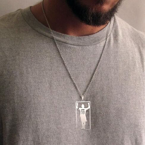 Soccer Number 10 Necklace for Men, Hip Hop Soccer Tag Necklace, Silver No. 10 Soccer Player Pendant Necklace with 23.6"Chain, Stainless Steel Punk Rock Football Player Pendant, Silver Number 10 Soccer Sport Necklace Jewelry Gift for Men Boys in Saudi Arabia