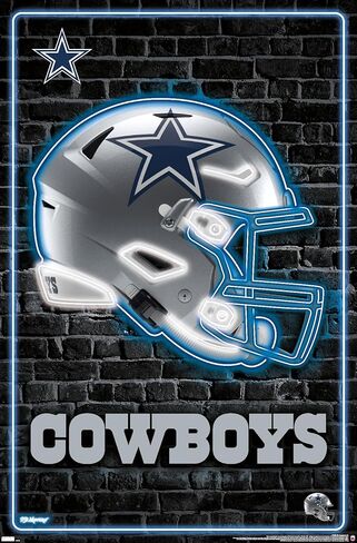 Trends International NFL Dallas Cowboys - ملصق حائط Neon Helmet 23، 22.37 بوصة × 34.00 بوصة، نسخة غير مؤطرة in Kuwait