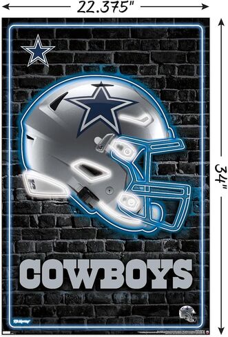 Trends International NFL Dallas Cowboys - ملصق حائط Neon Helmet 23، 22.37 بوصة × 34.00 بوصة، نسخة غير مؤطرة in Kuwait