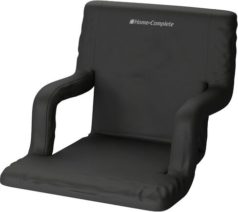 Stadium Chair Cushion - Bleacher Seat with Padded Back Support, Armrests, 6 Reclining Positions, and Portable Carry Straps by Home-Complete (Black) in Saudi Arabia