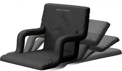 Stadium Chair Cushion - Bleacher Seat with Padded Back Support, Armrests, 6 Reclining Positions, and Portable Carry Straps by Home-Complete (Black) in Saudi Arabia