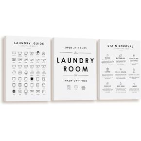 BIWSHA Laundry Room Wall Art Print, Laundry Symbols Wall Decor, Laundry Care Symbols Guide Sign, Laundry Room Decor 11x14 Inch