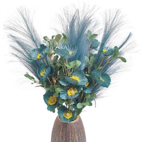 6 Pcs Orange Poppy Flowers Artificial for Decoration, Silk Orange Artificial Flowers with Fake Pampas Grass for Fall Thanksgiving Winter Home Wedding Indoor Table Centerpiece Decor (Orange)