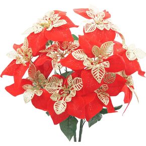 2PCS Artificial Silk Poinsettia Bouquet Poinsettia Flowers Christmas Flowers Red Fake Velvet Poinsettia Flowers for Home Garden Wedding Home Xmas Tree Table Centerpiece Holiday Decor