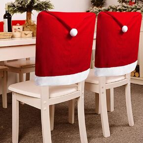Christmas Chair Covers Set of 4, Red Hat Dining Chair Slipcovers, Santa Hats Dining Chair Back Covers Slipcover for Christmas Holiday Festival Decoration (4 PCS,Red)