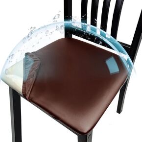 Pu Leather Dining Chair Seat Covers Set of 6, Waterproof Dining Seat Covers Stretch Chair Covers for Dining Chairs/Kitchen Room/Hotel, Odorless Seat Covers for Kitchen Chairs (Black - 6 PCS)