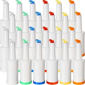 CHENGU 24 Pack 34 oz Bar Pour Colorful Juice Pouring Bottle Containers Plastic Juice Liquor Store in 6 Colors for Bartending Home Kitchen Party Supplies