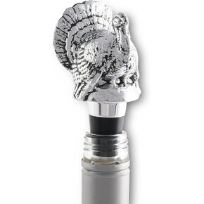 Arthur Court Turkey Aluminum Bottle Stopper with Rubber Stopper - Elegant Thanksgiving Gift Designer Style 5.75"T x 2"W